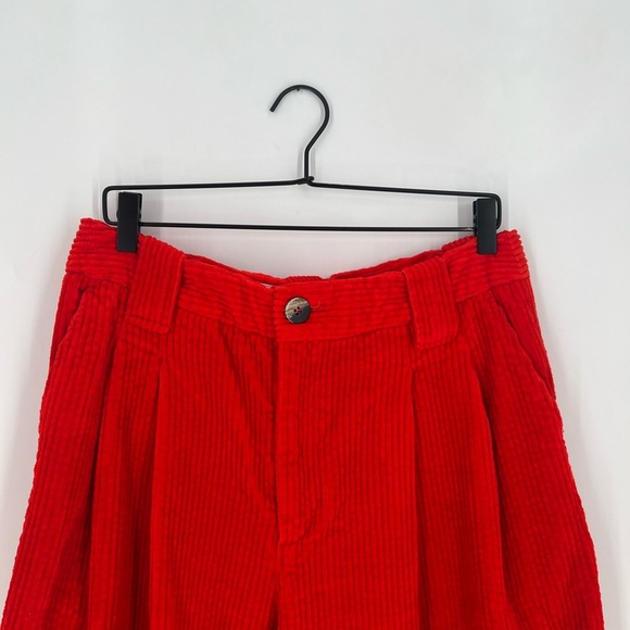 Ganni Corduroy Loose Relaxed Fit Mid Waist Wide Leg Pants In Red - Picture 1 of 8